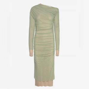 DAY Birger et Mikkelsen Sheer Green Midi Dress Ruched Mesh One Shoulder size L